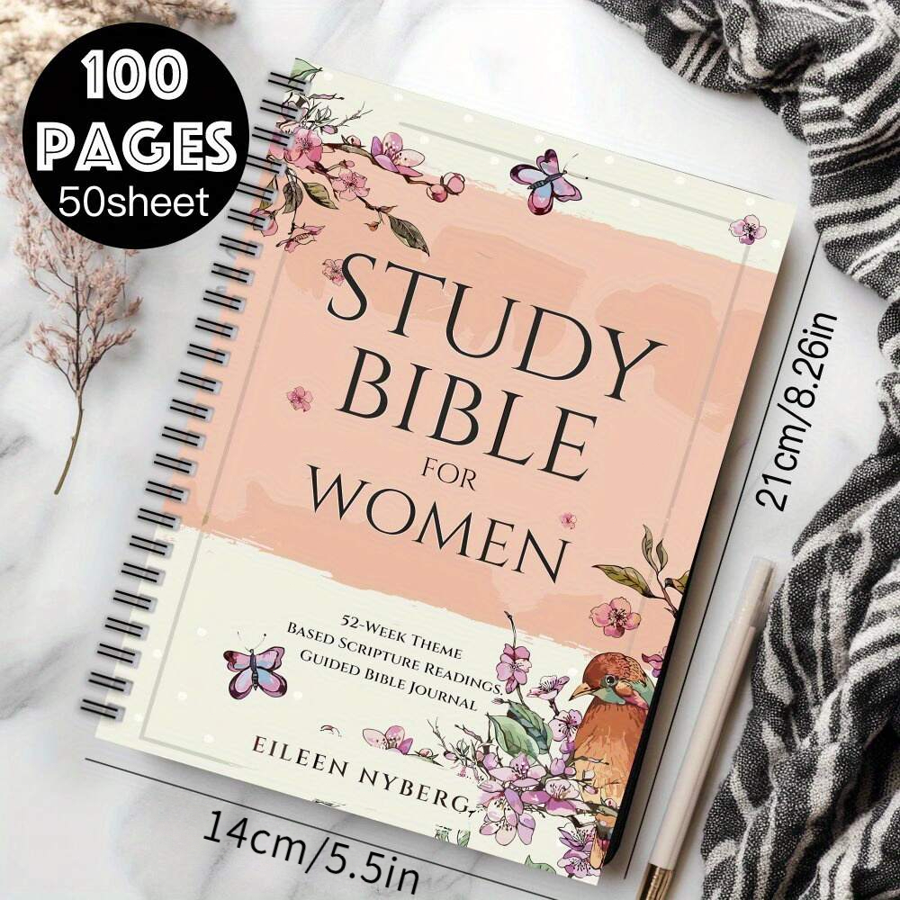 item picture 1 book womens   study journal 52 week   study planner with floral spiral binding pink christian prayer diary scripture notebook 100 pages per section short binding for     devotional gift for women