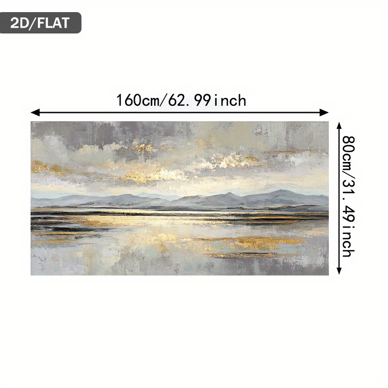 TEMU 2d Flat 1pc 31.49*62.99in/80*160cm Modern Abstract Frameless Abstract Landscape Painting With Mountains And Sea Print Art Wall Art Canvas