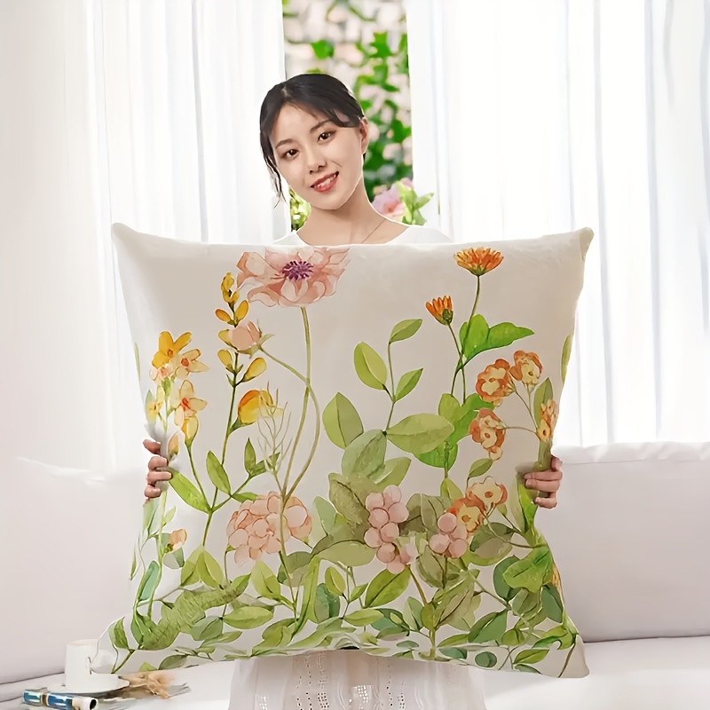 TEMU Set Of 2 Oversized Farmhouse Floral And Bird Pattern Cushion Covers - Made Of 100% Polyester, Featuring A Zipper Closure, Machine Washable,