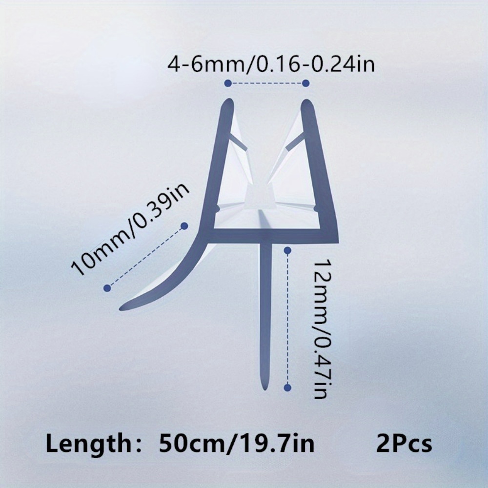 Image of 2pcs Frameless Shower Door Bottom Seal Strip Drip Rail, Suitable For 4-6mm Thick Shower Doors, Straight Glass Up To 12mm, Glass Door Seal Strip Prevents Shower Leakage