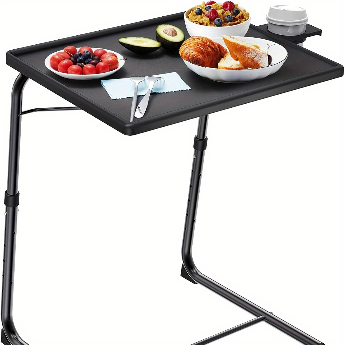 TEMU Adjustable Tv Tray Table- Foldable Multifunctional Stand Tilt Setting, Built-in Cup Holder, Cushion, Hardwood And Plastic Materials, Suitable For Beds, Sofas, Kitchens And Living Rooms