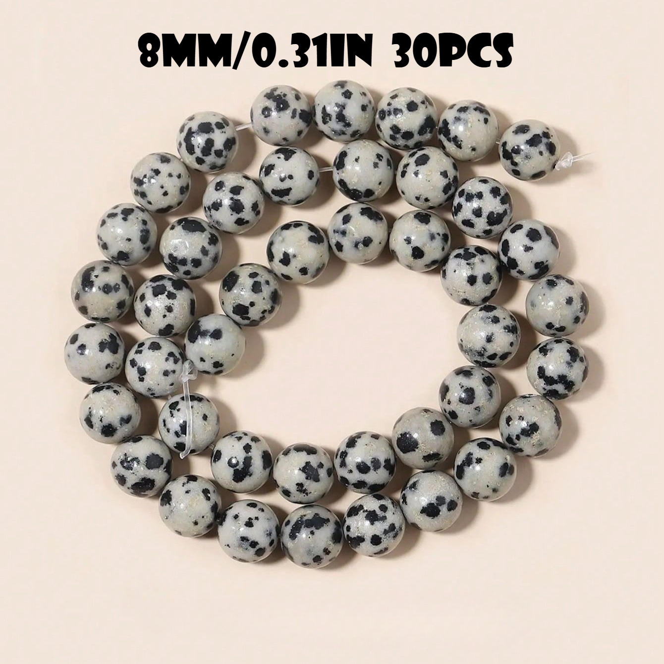 TEMU A Set Of 30 Round Beads Made Spotted Stones, Measuring 8mm, Featuring White And Black Patterns. Ideal For Jewelry Projects Such As Necklaces And