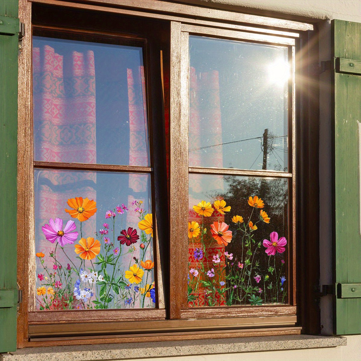 E-shop Lebendige Blumen-Fensterfolien - Bunte Blumenaufkleber für Küche, Wohnzimmer & Schlafzimmer Dekor, Einfach anzubringende statische Aufkleber,