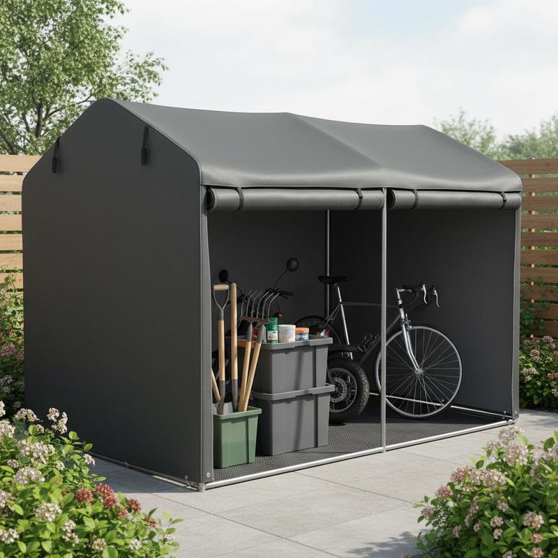 Image of Garage Tent, Waterproof Tent Garage With Door, Uv-resistant, 220 X 157 X 165cm, Dark Grey