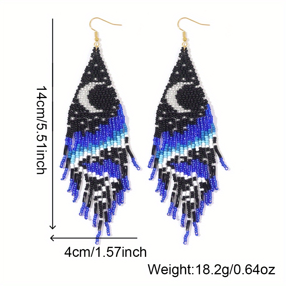 TEMU Orecchini con Nappine e Perline Boh矇mien per Donne - Motivo Luna Vintage, Perline di Vetro , Ganci in Acciaio Inossidabile, Ideali per l'Uso o