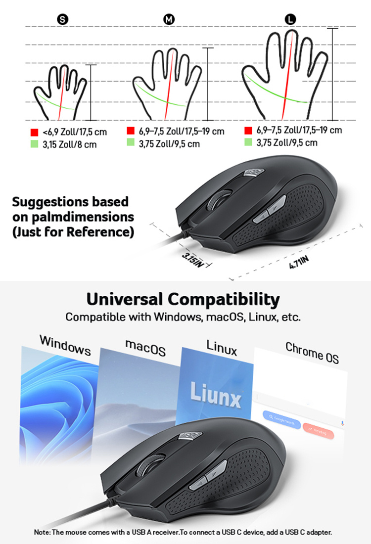 Acer Genuine Product M02 Ergonomic Wired Mouse: 4-level DPI Adjustment, 500Hz Polling Rate, Left/right Click Buttons on Both Sides, Works on Multiple Surfaces, Approximately 1.5-meter Cable, Ideal for Gaming and Office Use, USB Plug-and-play