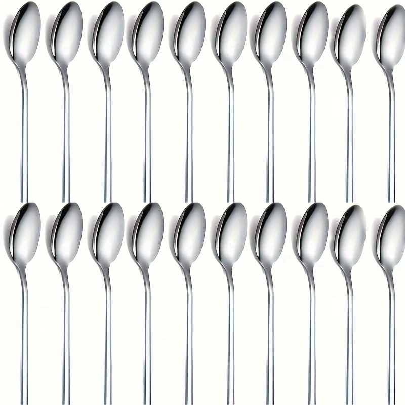 TEMU 20pcs, Stainless Steel Long Handle Ice Tea Spoon, Coffee Spoon, Ice Cream Stirring Spoon, Kitchen Additions