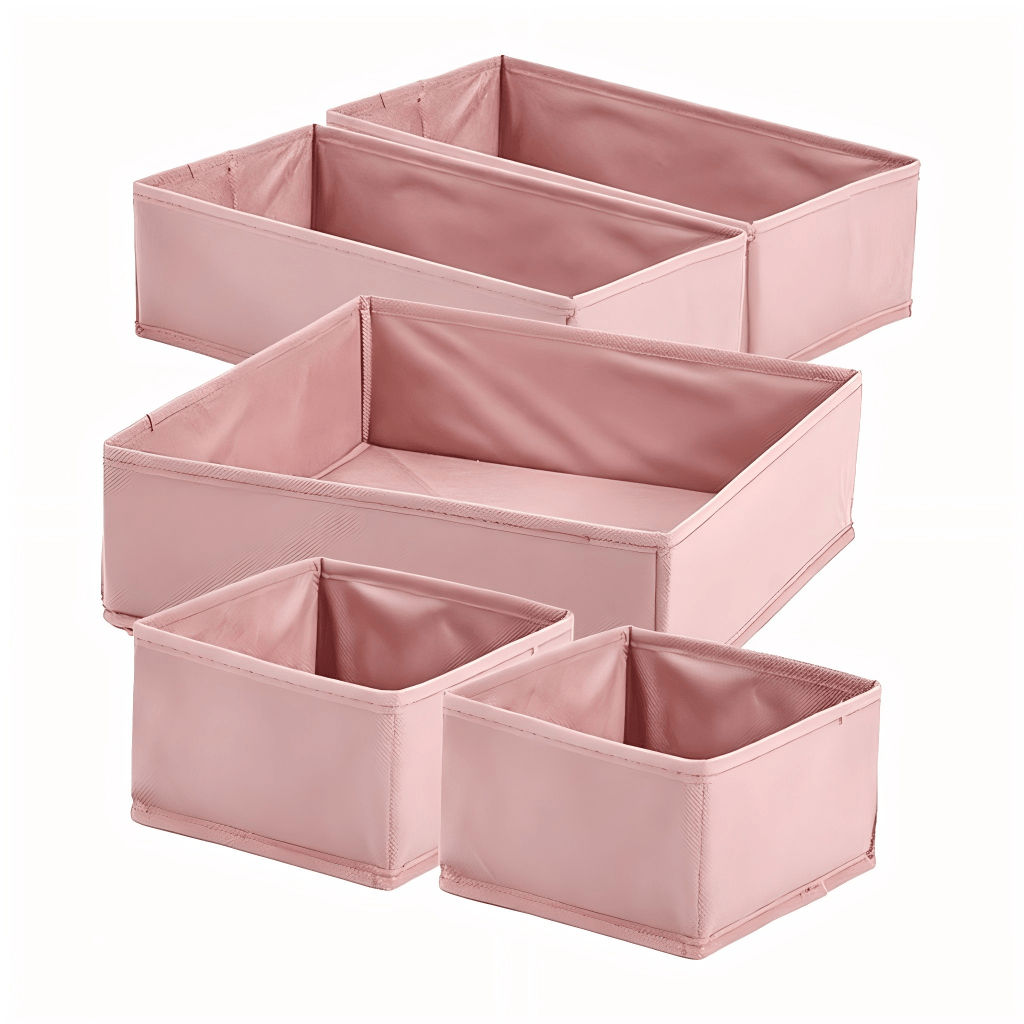 TEMU 5pcs Collapsible Fabric Storage Box With Lid - Foldable Cloth Basket Bin Suitable For Underwear, Bras, Socks, Lingerie - Space-saving Organizer