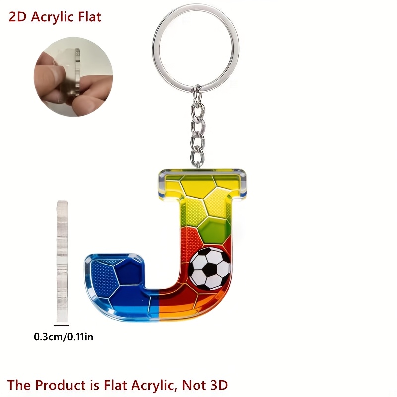 TEMU 2d Flat, A-z Initial Acrylic Keychain With Football Theme, Colorful Football Pattern , Sporty Backpack Charm, Car Key Decoration, Home Decor,