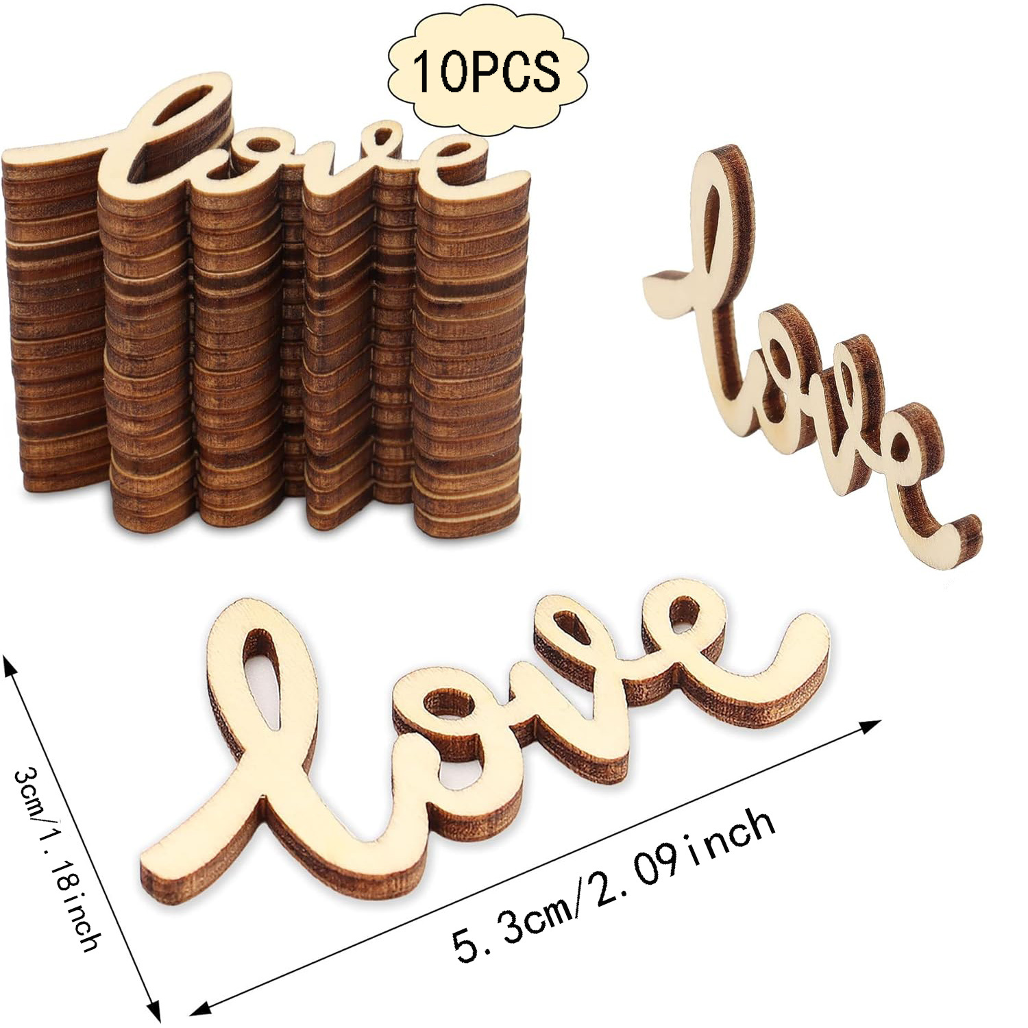 10pcs English Letter Wood Chips Valentine's Day Love Letter Wooden Blank Unfinished Wooden Ornaments Handmade Painting Crafts Valentine's Day Decoration Wedding Mother's Party Holiday Event Supplies