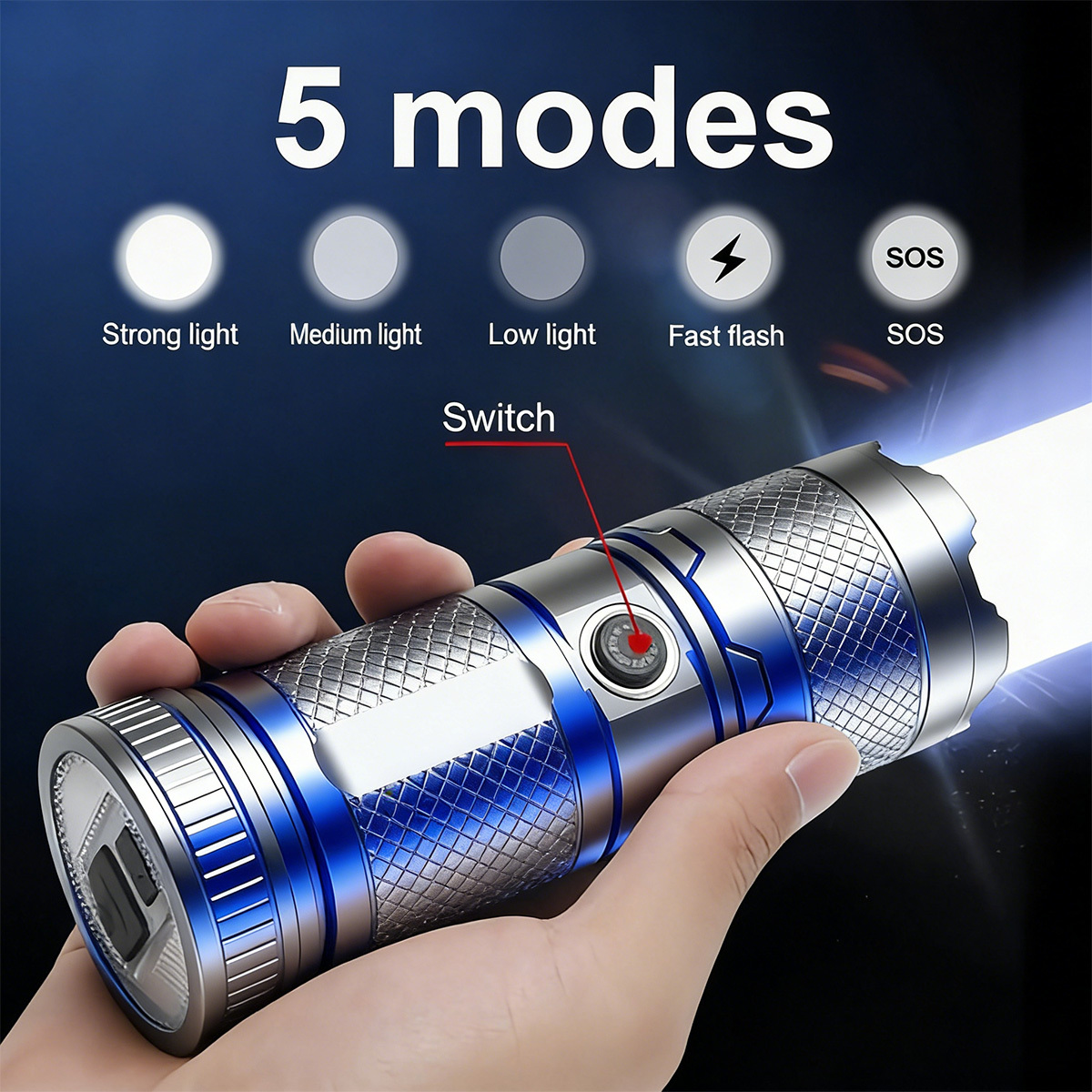 4600     led flashlight with usb c fast charging 8   light   beam cob tail light long lasting lithium battery compact portable for camping   heavy duty flash light