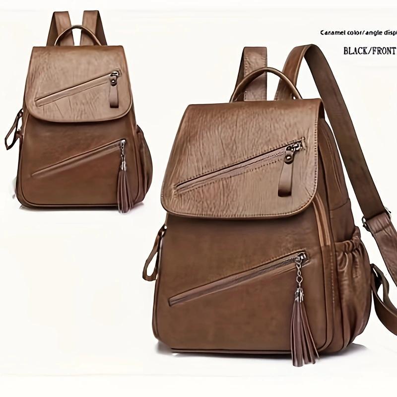 Mochila organizadora multifuncional de gran capacidad, bolso de hombro para mujer, carcasa suave de PU, diseño retro minimalista, bolso pequeño para uso diario