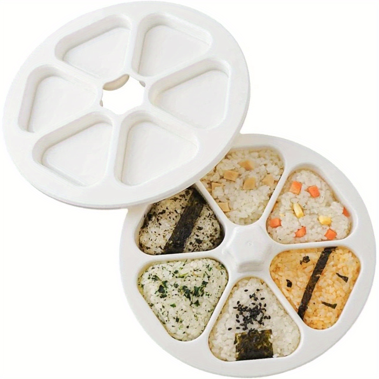 TEMU 1pc 6-grid Rice Ball Mold, Handmade Rice Ball Master Quick Manual Rice Ball Maker Home Large Rice Ball Molds | Triangular Sushi Tool Set - Rice