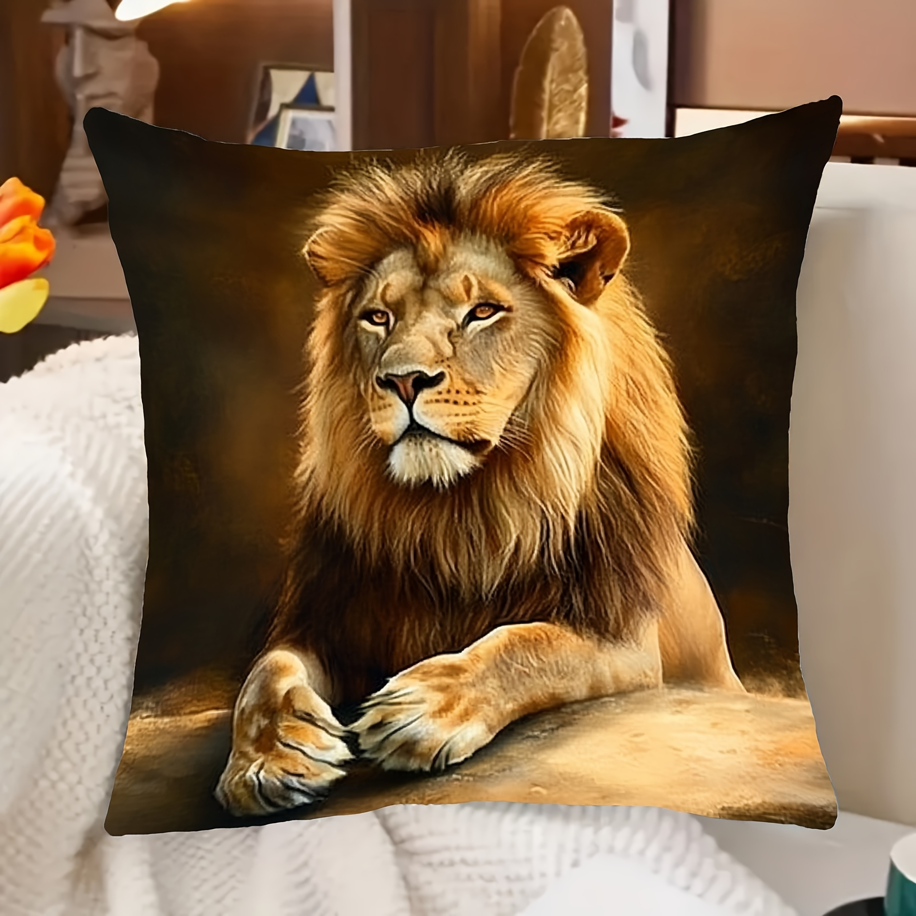 TEMU 1pc Pillowcase 45.72x45.72cm - Soft And Smooth Polyester Short Plush Fabric, Single-sided Printed Pattern, Zipper Closure, Machine Washable,