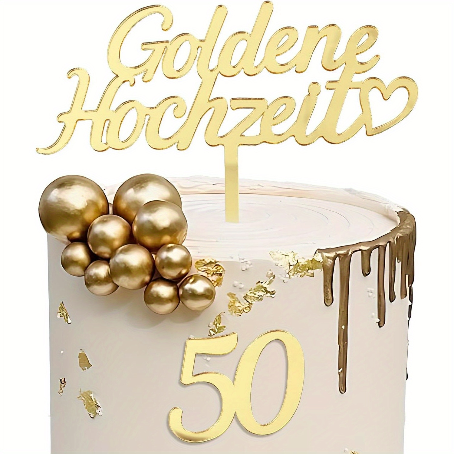 Image of 2pcs Of Cake Decoration For A Anniversary, Including A Cake Topper With 50, Perfect For Celebrating 50 Years Of Marriage, Suitable As Gifts For Men And Women