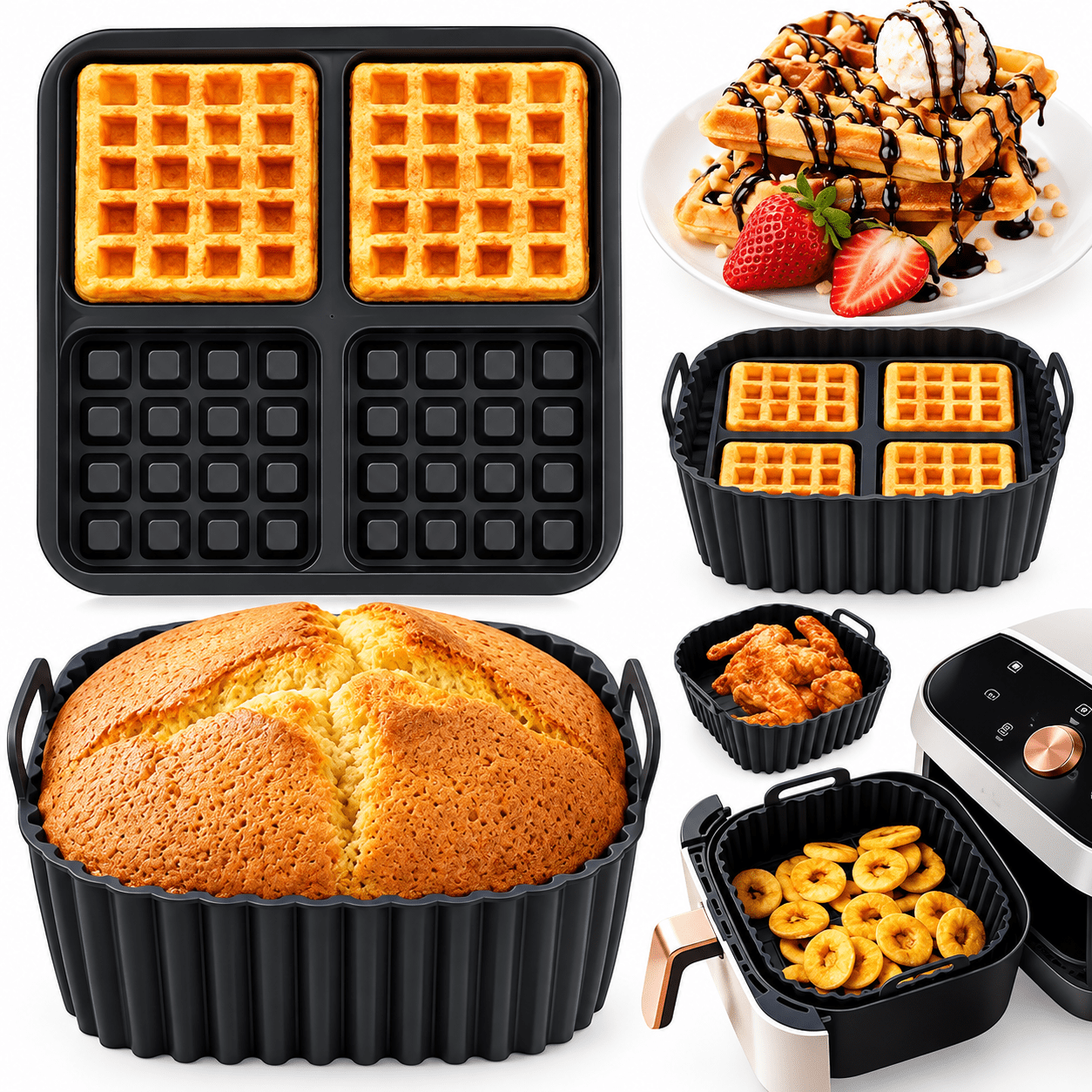TEMU Revêtements Carrés pour Friteuse à Air + Moule à Carré - Réutilisables, Parfaits pour des , des et des Bouchées d'Œuf. Gadget de Cuisine Compact
