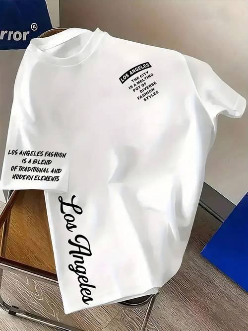 una t-shirt casual versatile e ! , stile regular, top estivo a maniche corte, da - abbigliamento
