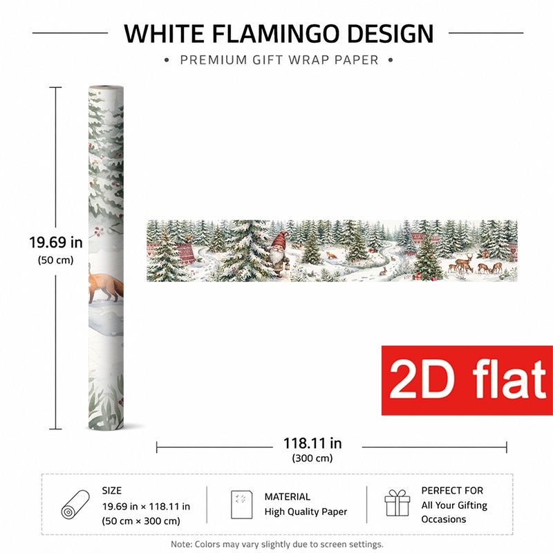 TEMU Papier Cadeau Noël Décoratif 2D Plat 1 Rouleau 50X300Cm (19.7X118.1In) pour Fête d'Année, Papier d'Emballage Cadeau d'Hiver avec des et des