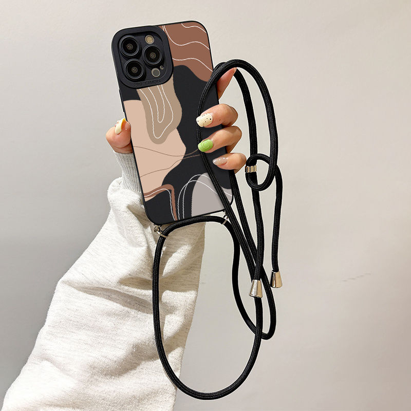 TEMU Phone Case: New Irregular Figure Pattern Lanyard Phone Case For Iphone 16 15 14 13 12 11 Pro Max Xs Xr 7 8 Se2 Se3 Th