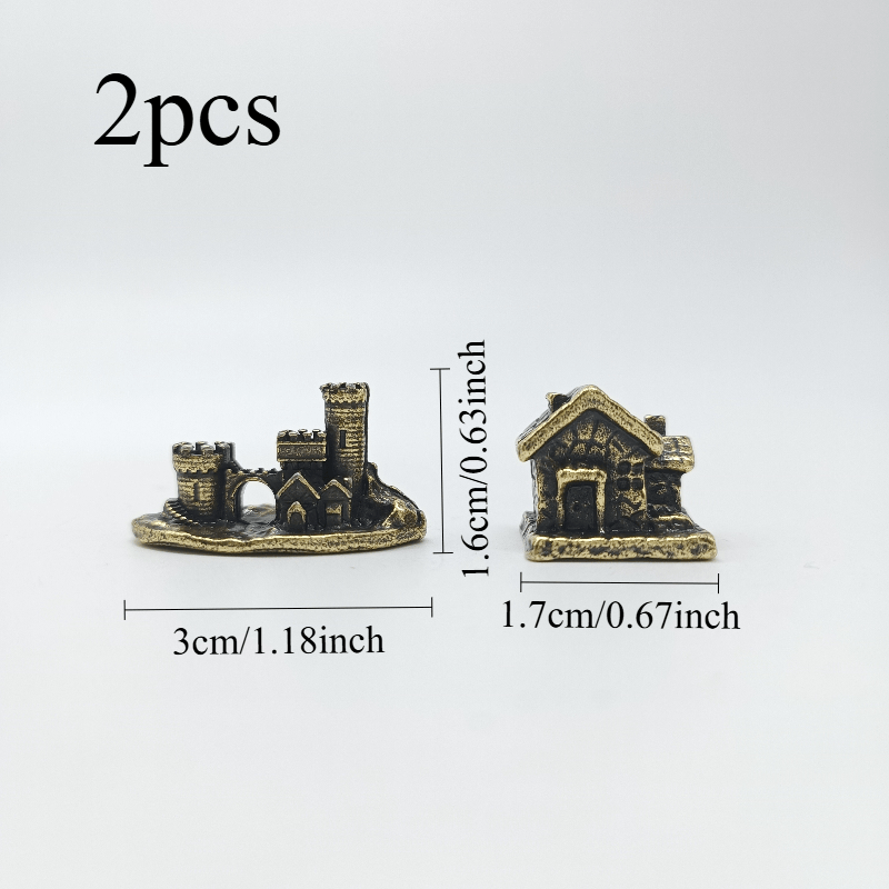 TEMU 2pcs Brass Small Castle Decorative Statue And House, Suitable For Craft Ornaments