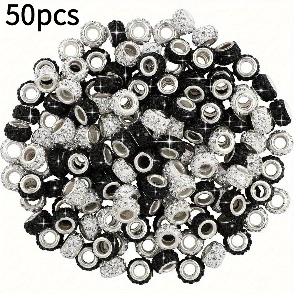 30/50pcs Black And White Resin European-style Large Hole Spacer Beads Wheel Beads Suitable For Handmade Beading Necklace Bracelet Jewelry Making Garden Decoration Craft Supplies