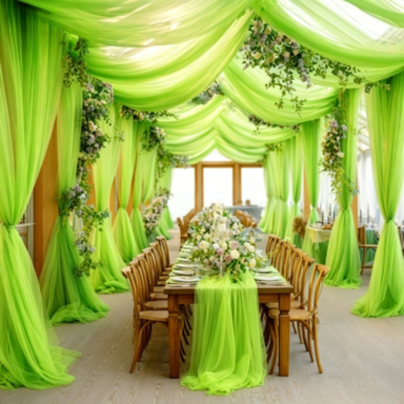 TEMU Toile de Fond Élégante en Tulle Vert Fluorescent - Convient pour , Fêtes d'Anniversaire et Célébrations. Tissu Transparent avec une Texture à