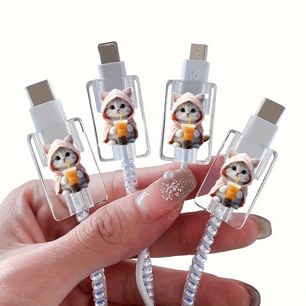 TEMU 4pcs Protecteur de fil anti-morsure pour chat, adapté pour Apple IOS Câble de charge de téléphone portable Clip de fixation Couvercle de