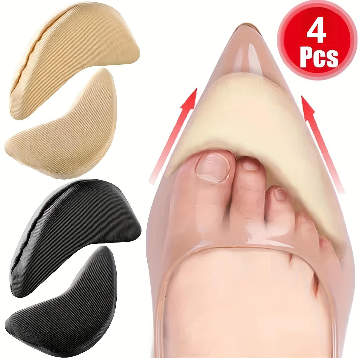 set of 4 womens high heel insoles featuring adjustable arch support and cushioned pads designed to prevent slipping in heels flats and boots   in beige and black   inserts provide   for work parties and travel