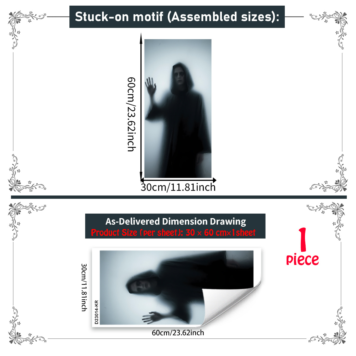 Image of 1 Sheet Of Halloween Matte Hooded Figure Static Window Sticker (30*60cm), Spooky Haunted Decorative Decal For Festivals, Item No. D23014