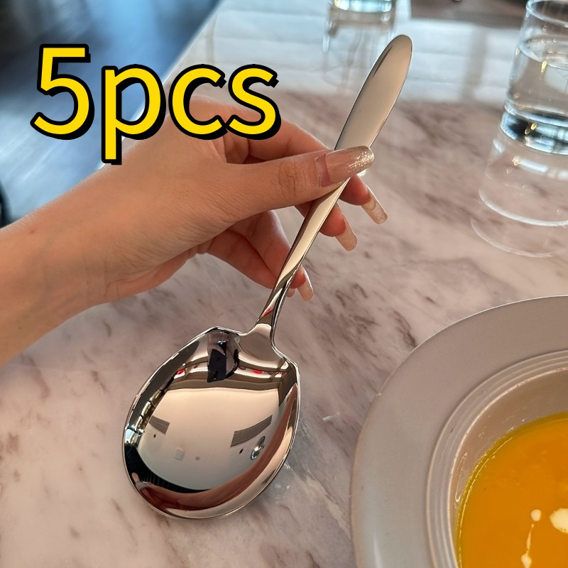 TEMU 5pcs Stainless Steel Large Soup Spoon, Serving Spoon, Communal Spoon, Hotel Buffet Restaurant Serving Spoon, Divided Spoon, Suitable For Home