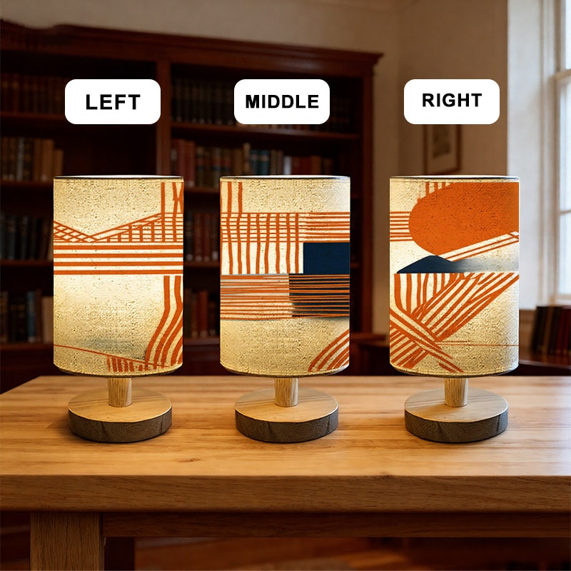 Modern Abstract Orange Blue Geometric Lines Wooden Table Lamp