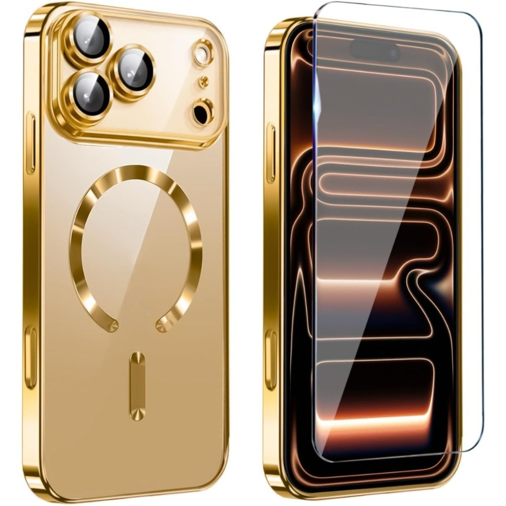 Image of Phone Case: 2pcs - High-definition Phone Protective Film For Mobile Phones + New Electroplated Magnetic Phone Case Suitable For Iphone 18, 17, 16, 15, 14, 13, 12, 11 Pro Series