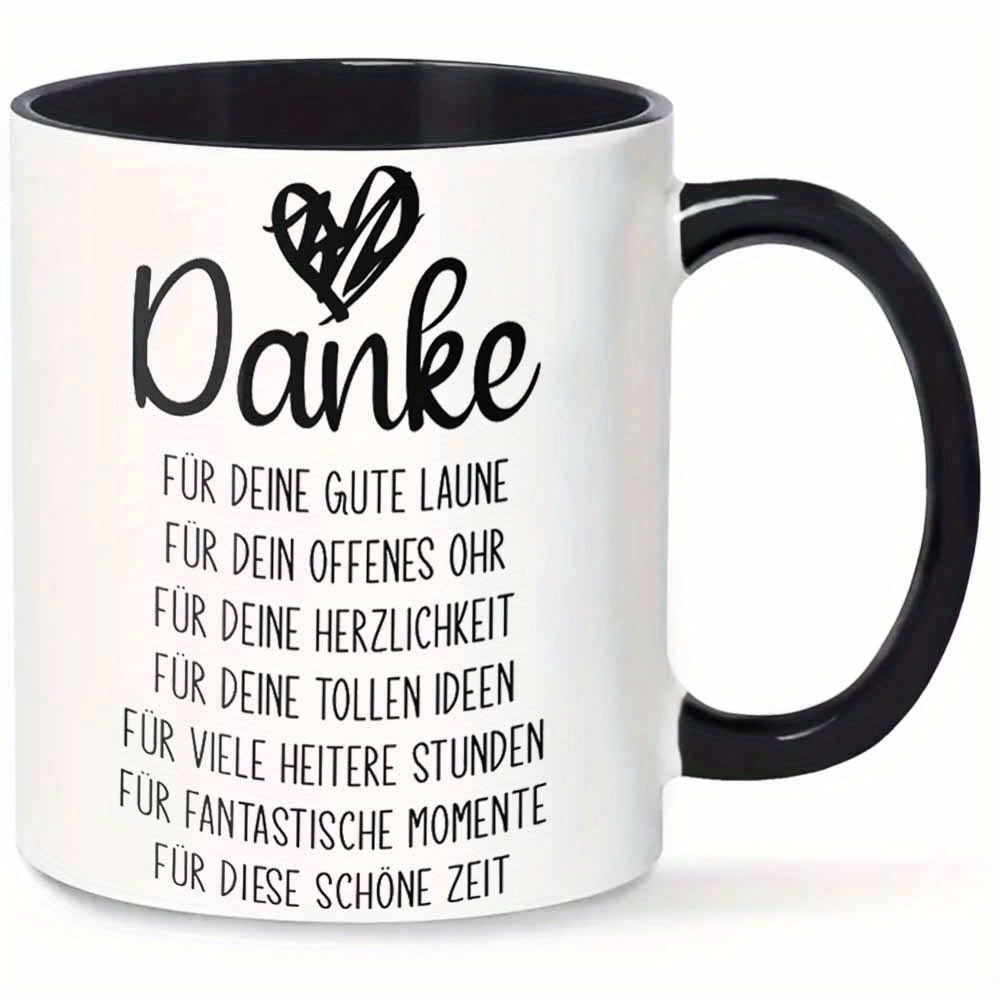 Image of 11oz German "danke" Ceramic Mug With – Warm Thank You Message For , Family, And Moments – Perfect For Thanksgiving, Christmas, And Everyday Use, Office Mug | Heartshaped Design | Durable Drinkware