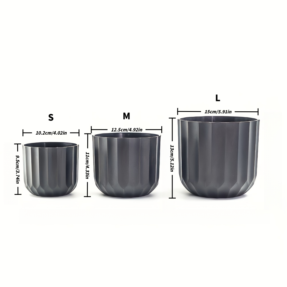 E-shop 3er-Set Matte Schwarze Geometrische Pflanzgefäße - Moderne Leichte Kunststofftopf für Innen/Außen mit Strukturierter Oberfläche, Geeignet für