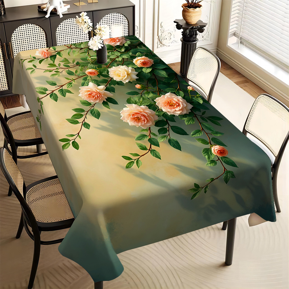 

Rose Print Tablecloth - Stain & Wash Resistant, Waterproof & Oil-proof, , Holidays & Parties, Fits Square & Rectangular Tables