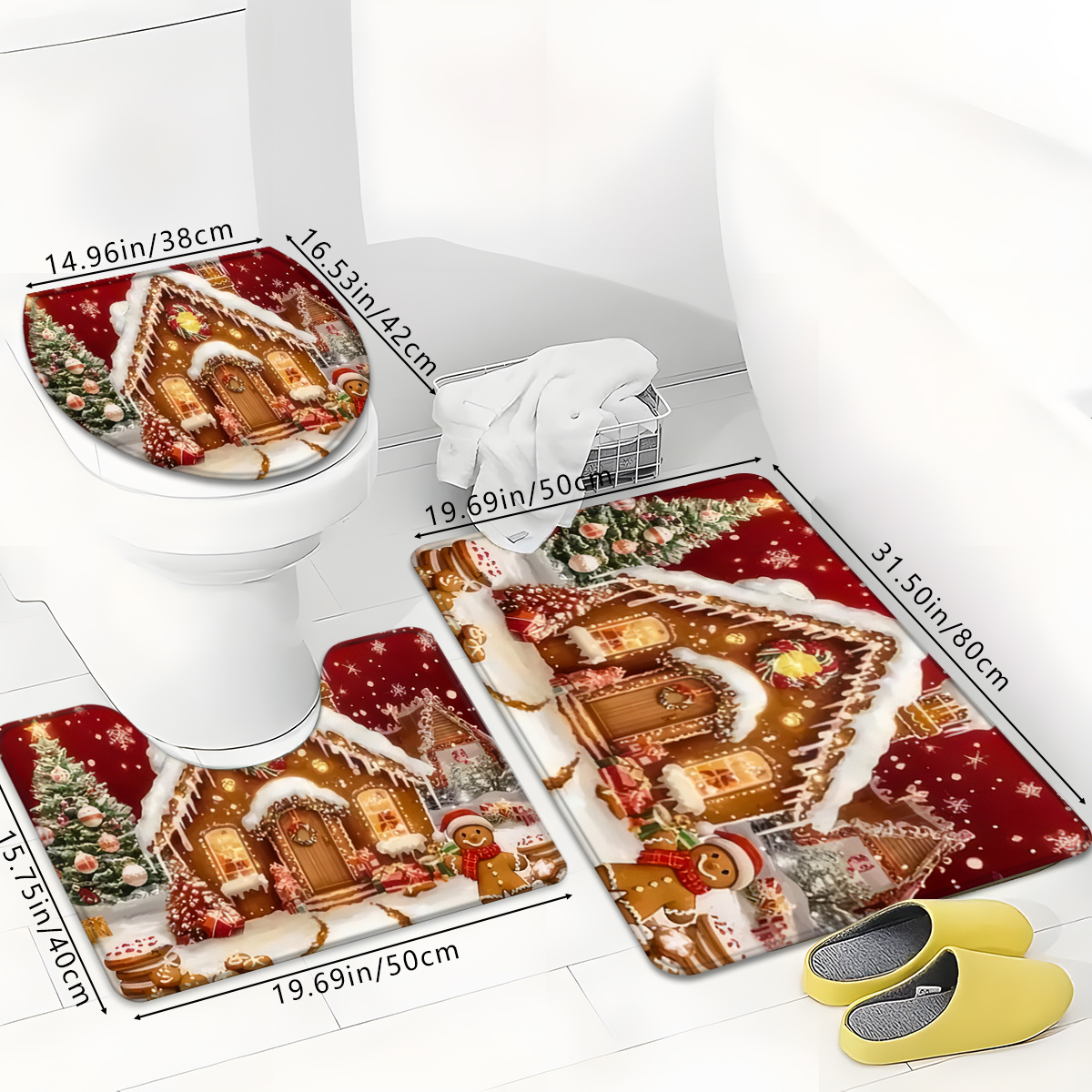 TEMU Set di tappetini da bagno spessi con stampa romanzata a tema natalizio " di zenzero in ", 1 pz/3 pz, tappetini assorbenti antiscivolo stampati a