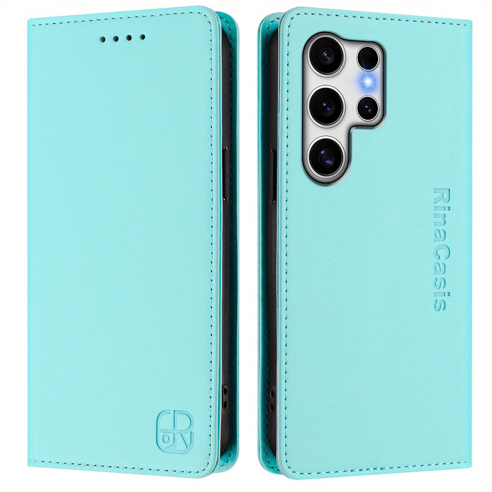 TEMU Phone Case - Mint Green Magnetic Business Dual Suction Artificial Leather Easy Creative Bi-fold Wallet Card Holder Faux Leather Case Supports
