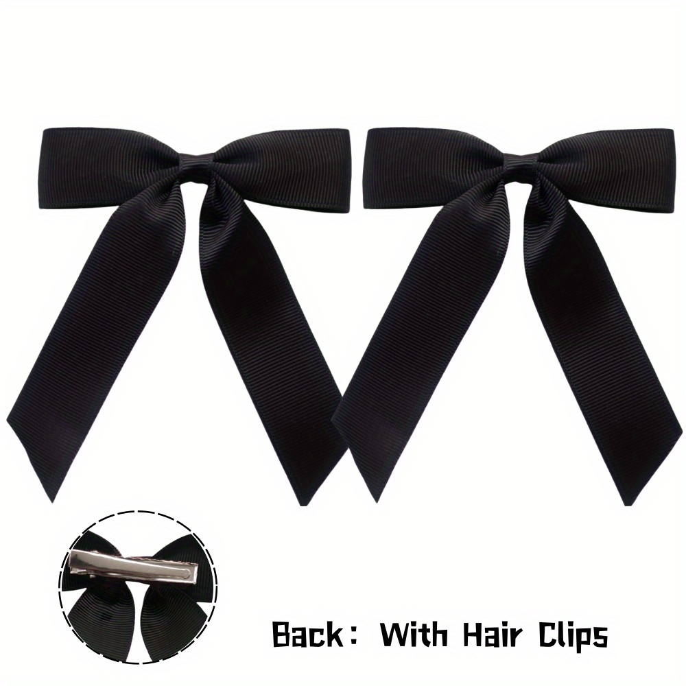 2pcs Solid Color Bow Short Tassel Hair Clip Set