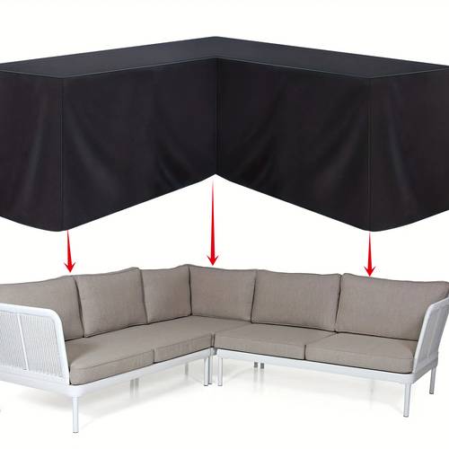 artikel foto tuinbankhoes, v-vormige bankhoes voor buiten, meubelbeschermhoes, terrasmeubelhoes, zwart bankhoes, polyester materiaal, vochtbestendig en uv-bestendig, geschikt voor alle vier seizoenen, beschermt perfect de tuin