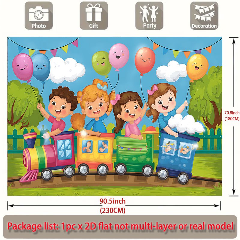 TEMU 2d Flat - 2d Flat - 1pc A Flat 2d Banner Featuring Ride With Balloons, Suitable For Family Gatherings, Weddings, Birthday Celebrations,