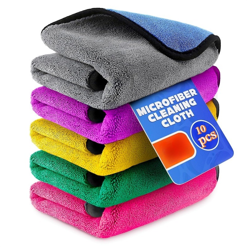 TEMU Ensemble de 10 chiffons de nettoyage en microfibre colorés surdimensionnés et épaissis - Serviettes absorbantes vibrantes, déchets de nettoyage