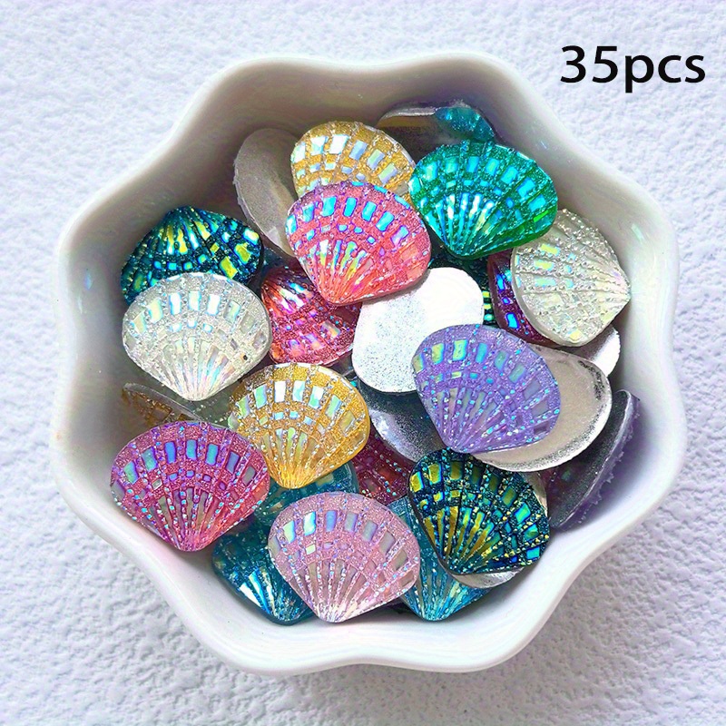 E-shop 35 Stück Zufällige Farbmischung Glänzende Muschelförmige Harz Strasssteine, 1,,8 cm Flachrückseitige -Steine, Ornamente für Heimdekoration,