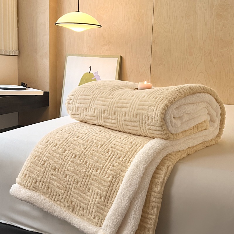TEMU Cozy Warm Thickened Milk Blanket Twin Size Soft Fleece Throw For Couch Bed Light Luxury Solid Color Cover Office Nap Gift