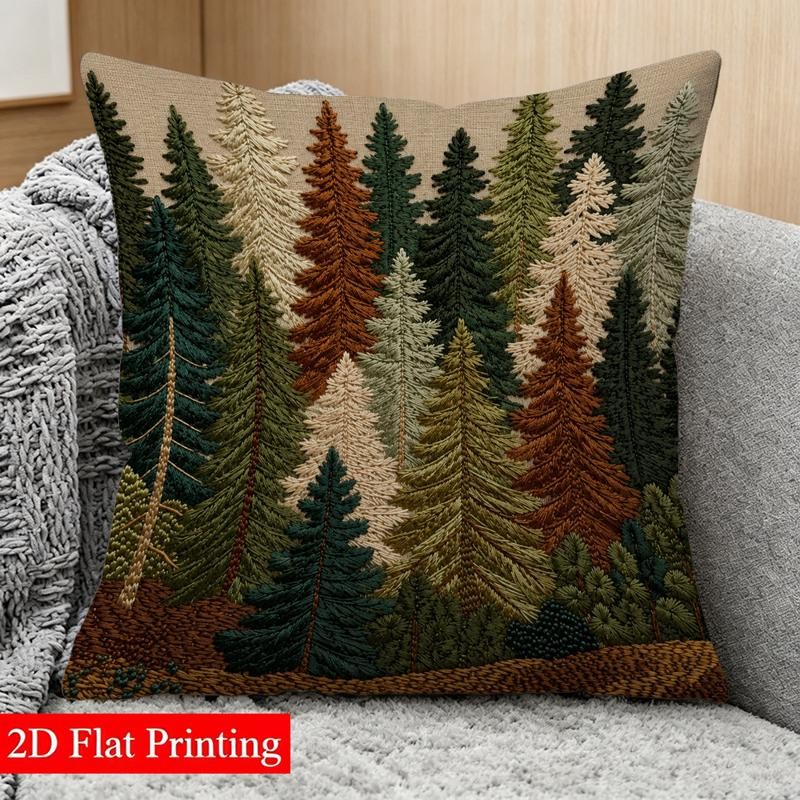 TEMU [printed Design - Not Textured] Forest Scene 2d Flat Printed Pillowcase, 18x18 Inch Double-sided Printed, 1pc Throw Pillow Cover For Gray Couch,