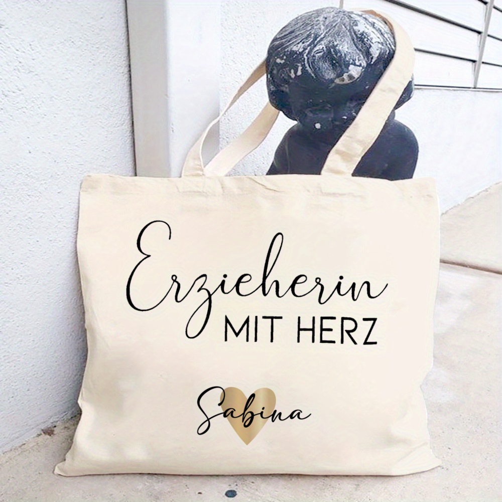 Image of Customizable Canvas Tote Bag With Personalized Name - Reusable High-quality Shoulder Bag For Travel, & Teacher Appreciation Gifts - Zipper Closure, Hand Wash/, White/black/beige, Travel Bag