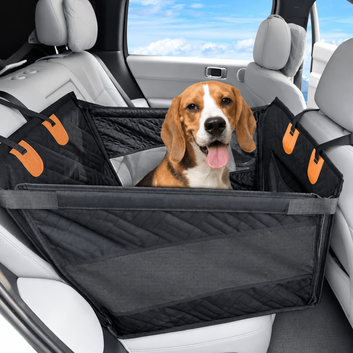 Image of Pet Car Seat Cover For Back Seat, Dog Car Seat Extender With Mesh Windows & Storage Pocket, Car Mat Barrier For Dogs Cats
