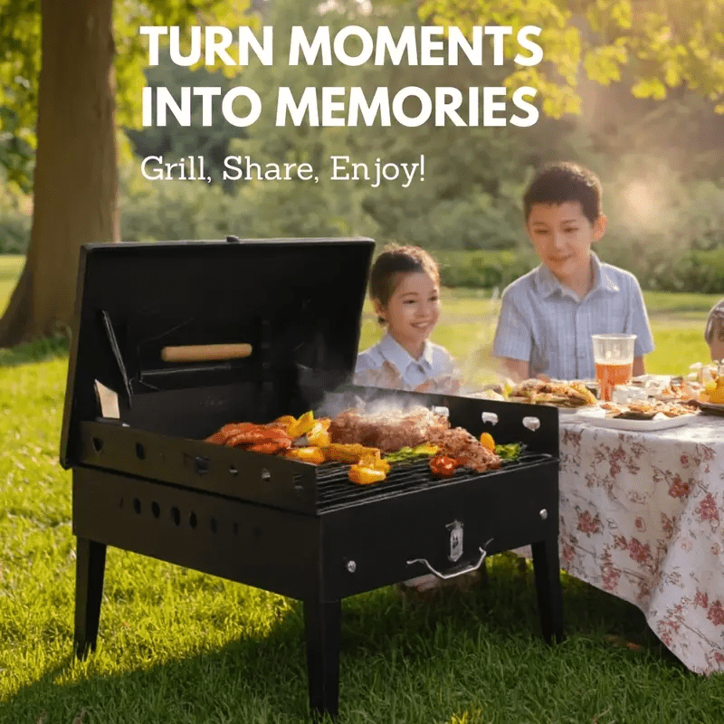 Portable Charcoal Grill, Adjustable Height Foldable Barbecue Grill, Durable And Compact, Easy to Clean, Perfect for Camping, Tailgating, And Outdoor Cooking
