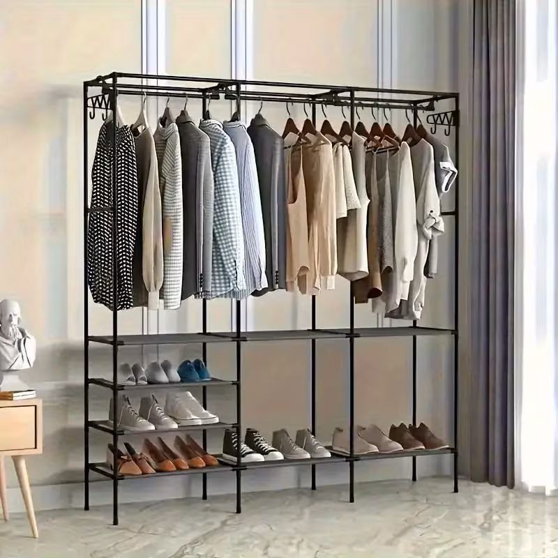space saving heavy duty garment rack durable iron material freestanding clothes rack for clothes accessories bedding and shoes details 5