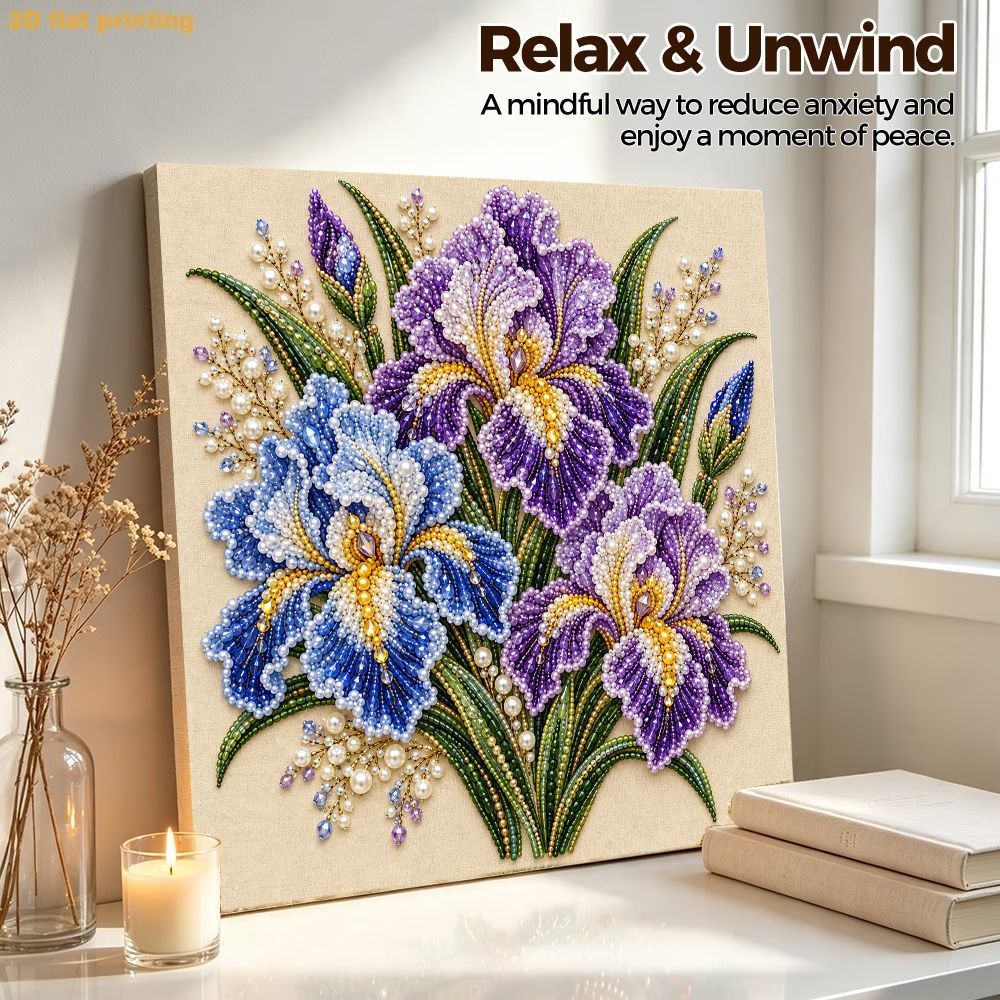 TEMU Pearl Art Painting Kit Floral Pearl Art Painting Set Handmade Inlay Sparkling Gem Painting Modern Minimalist Frameless Decorative Painting Flat