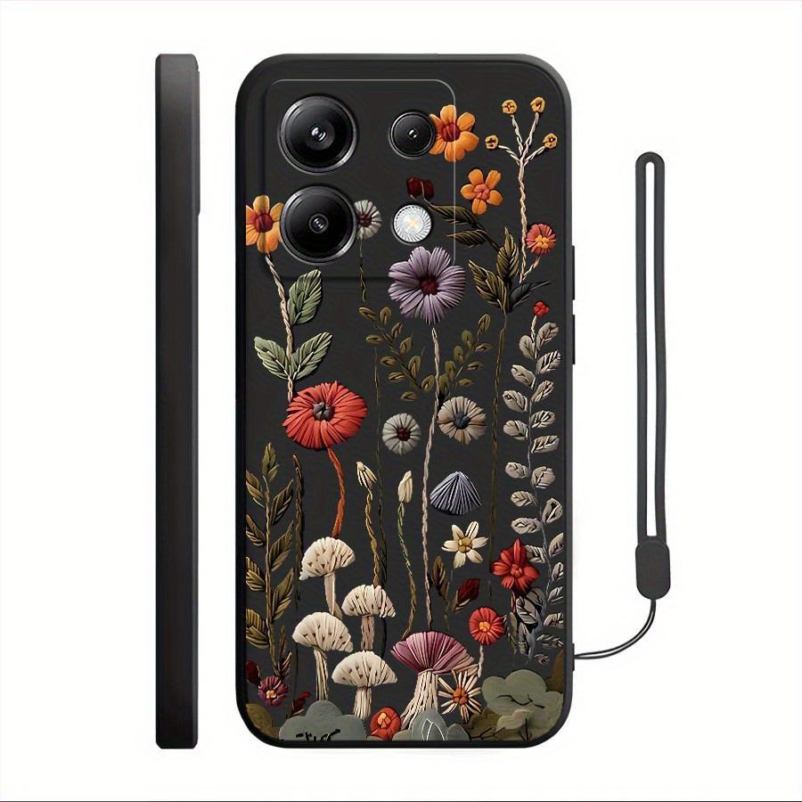 TEMU Phone Case - Flowers And Plants Hand Drawn Design Phone Case For Redmi Note14/ Note13pro+/ 13c/ Note11/ Note10s/ Note12/ 12c/ Note11/ Note13/